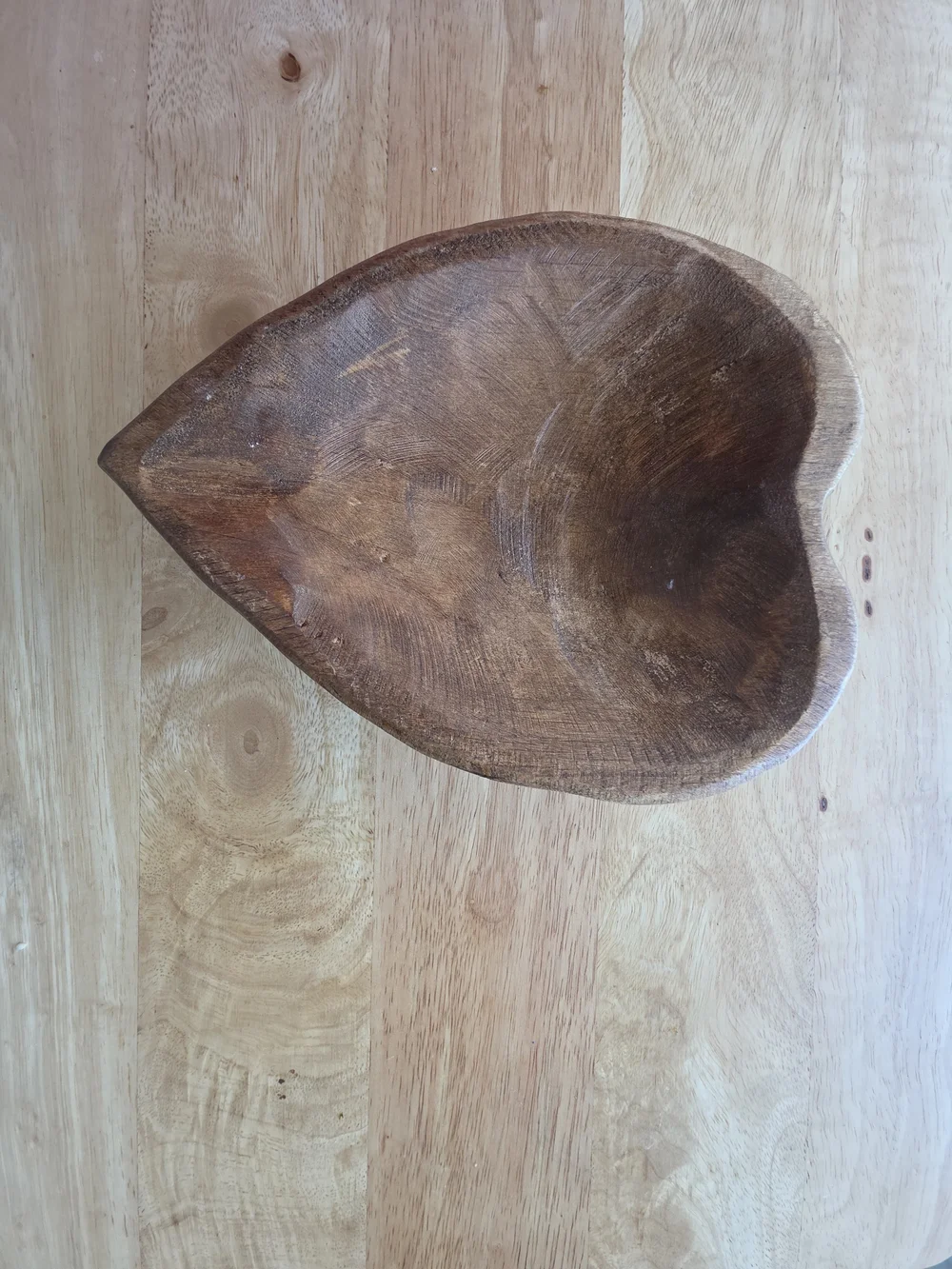 Vintage Heart-Shaped Wooden Serving Bowl - Brown